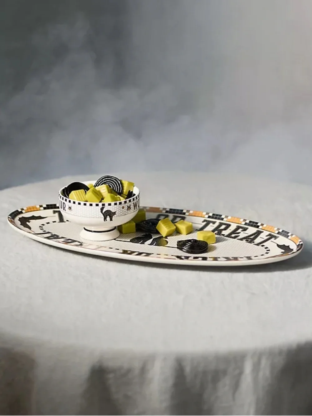 Anthropologie Bistro Tile Halloween ceramic‎ Serving Platter with 24kGold